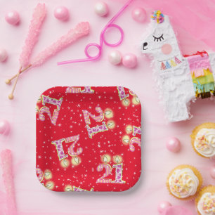 Assiettes En Carton Red 21st Birthday