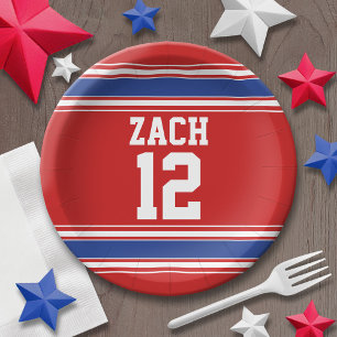 Assiettes En Carton Red and Blue Sports Jersey fête d'anniversaire