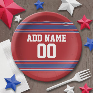 Assiettes En Carton Red and Blue Sports Jersey fête d'anniversaire