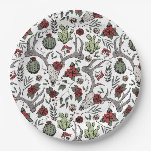 Assiettes En Carton Red and Green Country Cowgirl Christmas Antlers