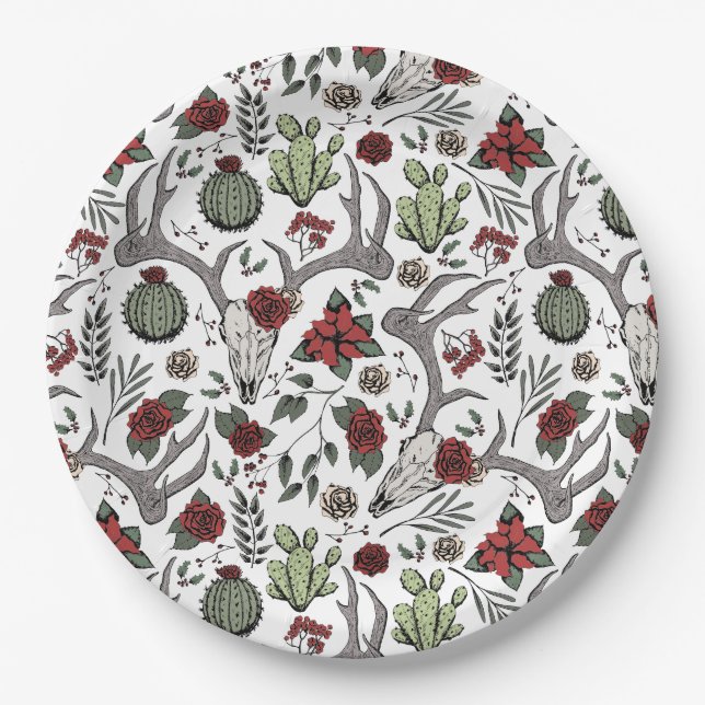 Assiettes En Carton Red and Green Country Cowgirl Christmas Antlers (Devant)