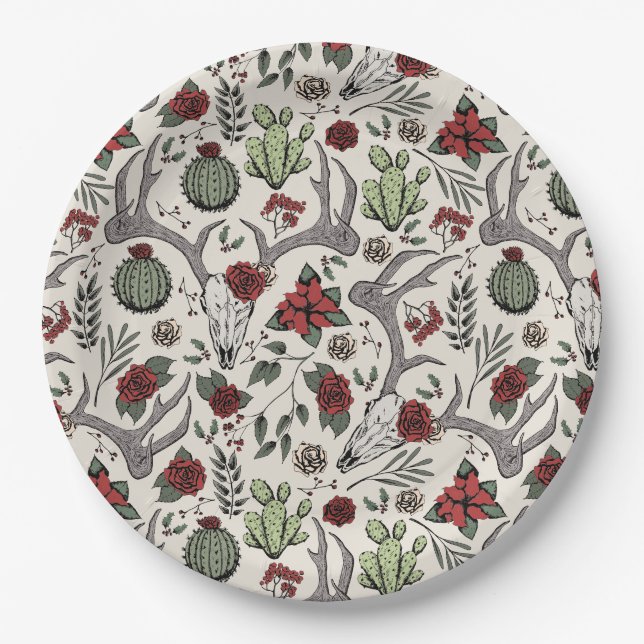 Assiettes En Carton Red and Green Country Cowgirl Christmas Antlers (Devant)