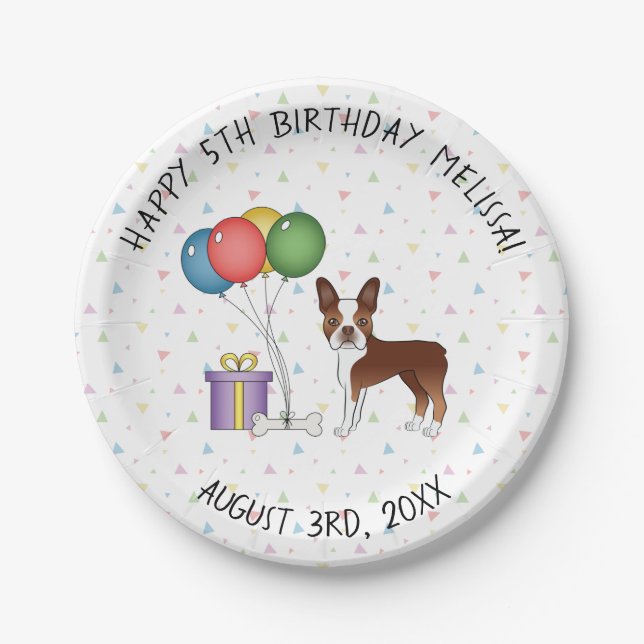 Assiettes En Carton Red And White Boston Terrier Cute Dog - Anniversai (Devant)