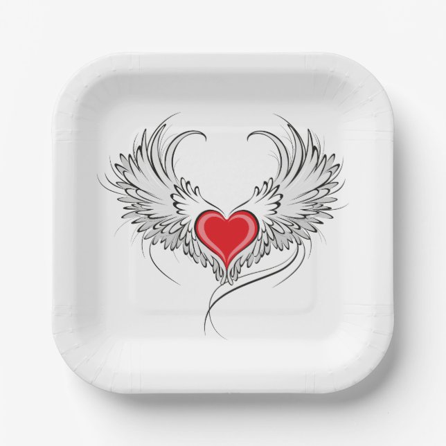 Assiettes En Carton Red Angel Coeur avec ailes (Recto)
