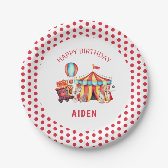 Assiettes En Carton Red Big Top Circus Joyeux anniversaire (Devant)