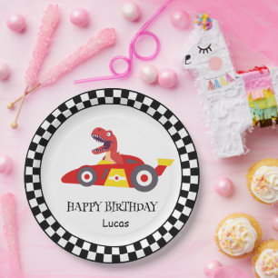 Assiettes En Carton Red Birthday Dinosaur race voiture garçon course n