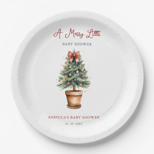 Assiettes En Carton Red Bow Christmas Tree Joyeux petit Baby shower (Devant)