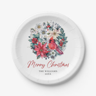 Assiettes En Carton Red Cardinal Poinsettia Holly Berry Pine Holiday