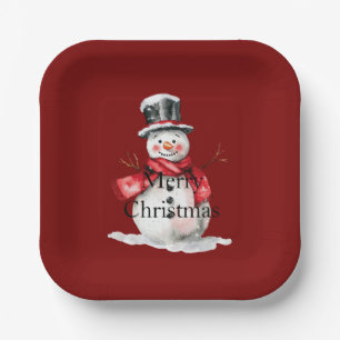 Assiettes En Carton Red Christmas Snowman