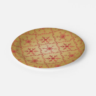 Assiettes En Carton Red Christmas Stars on Gold