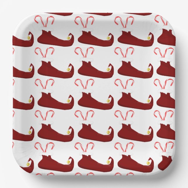 Assiettes En Carton Red Elf Slippers with Candy Canes Square (Recto)