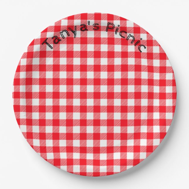 Assiettes En Carton Red En vichy Picnic Print Baby Birthday Party (Devant)