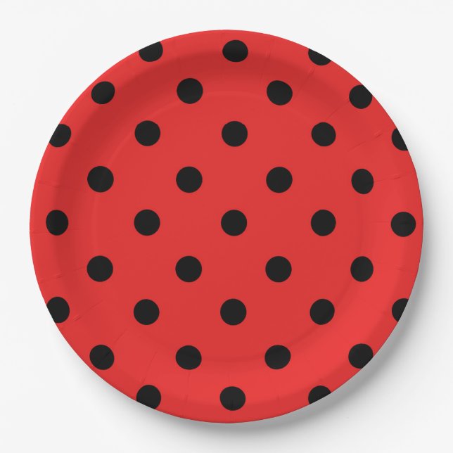 Assiettes En Carton Red et Black Ladybug Patch Anniversaire (Devant)