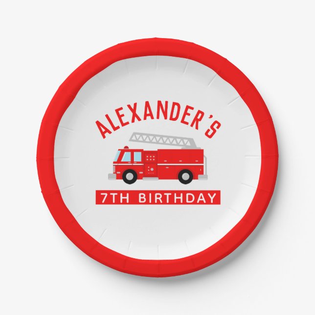 Assiettes En Carton Red Fire Truck Party (Devant)