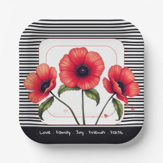Assiettes En Carton Red Floral Square