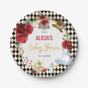 Assiettes En Carton Red Gold Alice au Pays des merveilles Baby shower 
