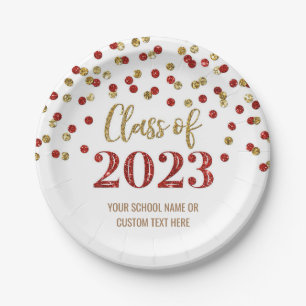 Assiettes En Carton Red Gold Confetti Graduation 2023