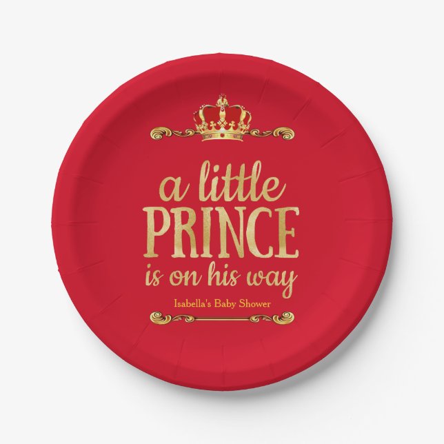 Assiettes En Carton Red Gold Petit Prince sur son chemin Baby shower (Devant)