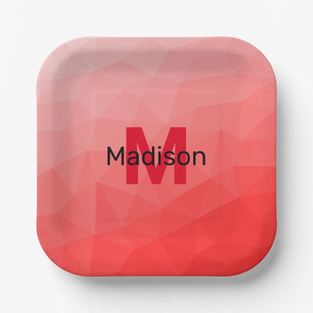 Assiettes En Carton Red gradient geometric mesh pattern Monogram (Recto)
