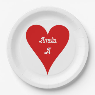 Assiettes En Carton Red Heart Love Valentine's Day Name & Monogram
