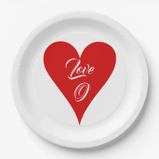 Assiettes En Carton Red Heart Love Valentine's Day Name & Monogram