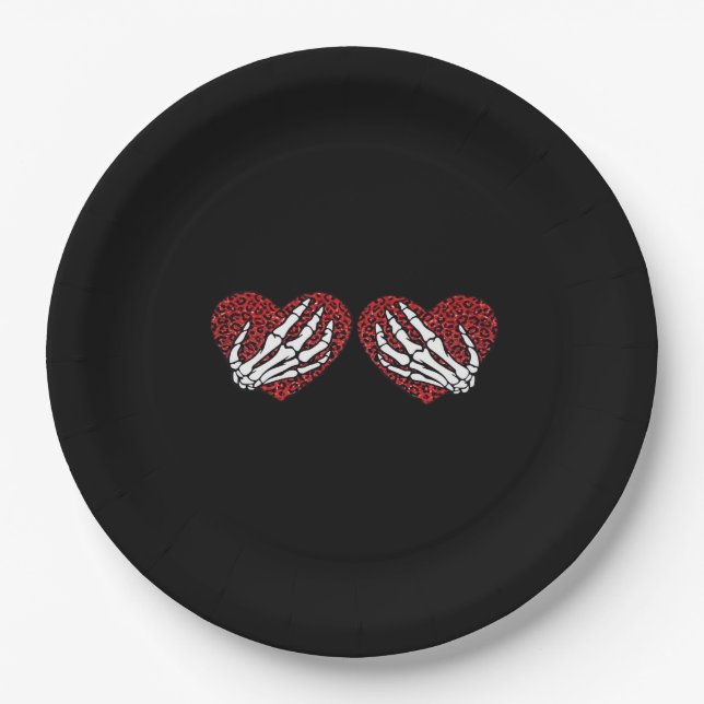 Assiettes En Carton Red Heart Skeleton Mains Classique (Devant)