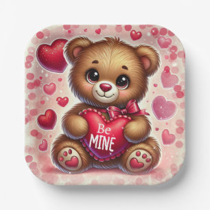 Assiettes En Carton Red Heart Valentine Teddy Bear fête d'anniversaire