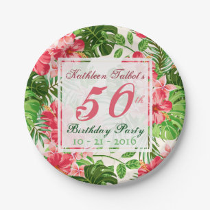 Assiettes En Carton Red Hibiscus 50e Anniversaire Plaque papier fête