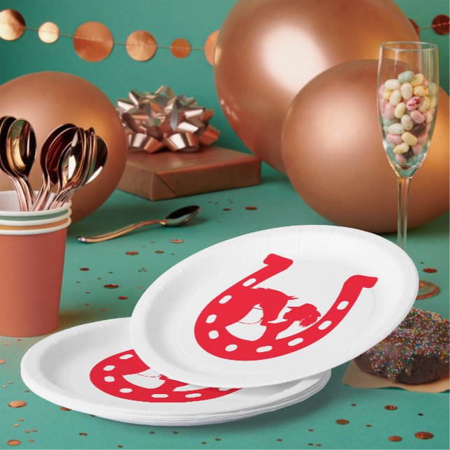 Assiettes En Carton Red Horseshoe Girl and Horse (Multi)