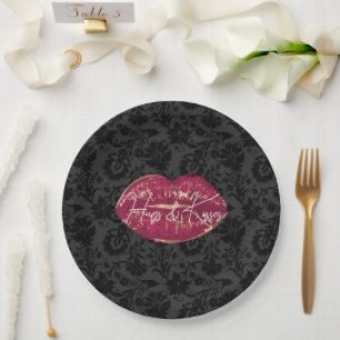 Assiettes En Carton Red Lips Kiss Black Floral