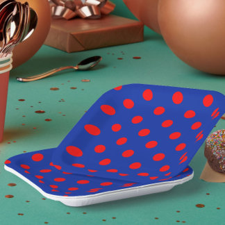 Assiettes En Carton Red On Blue Polka Dots Pattern Design 