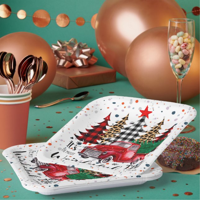 Assiettes En Carton Red Pickup Plaque de Noël Festin Amusants (Multi)