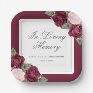 Assiettes En Carton Red Pink Silver Floral Memorial Funeral