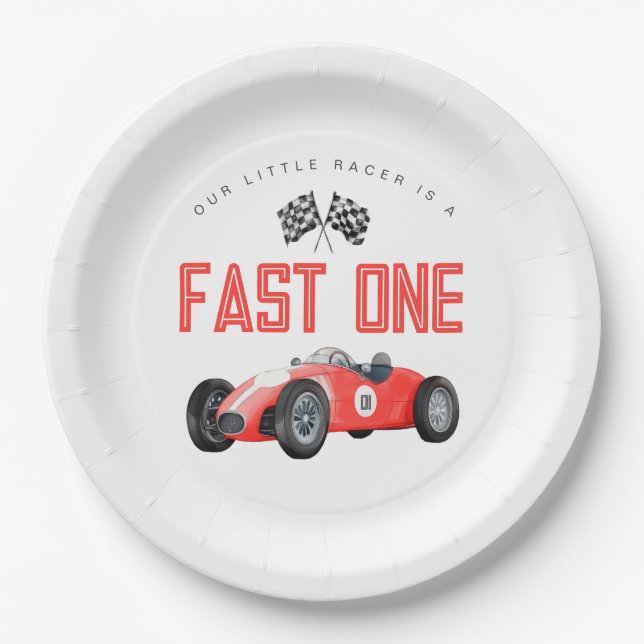 Assiettes En Carton Red Race Car Fast Un 1er anniversaire fête (Devant)