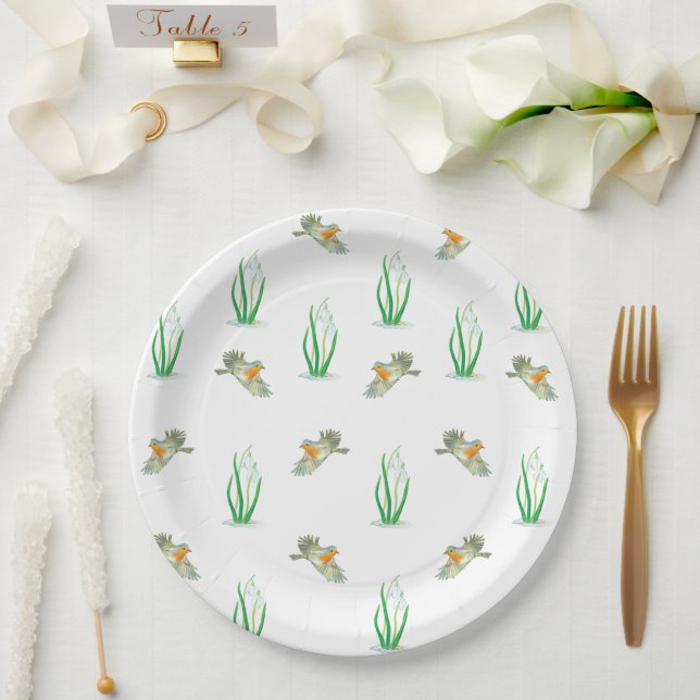 Assiettes En Carton Red Robin Oiseaux & Snowdrops Jouer Motif de print (Mariage)