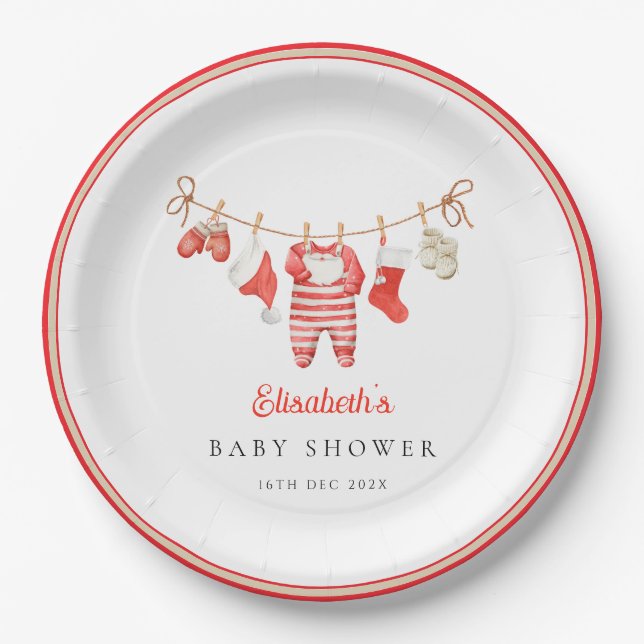 Assiettes En Carton Red Santa Baby Baby Shower (Devant)