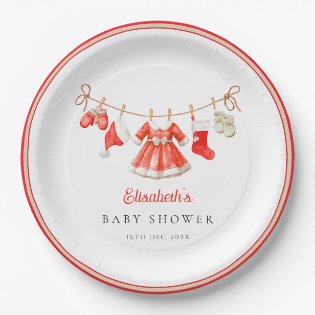 Assiettes En Carton Red Santa Baby Baby Shower (Devant)