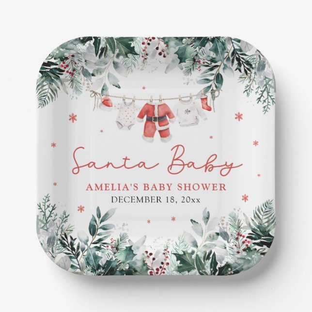 Assiettes En Carton Red Santa Baby Christmas Baby Clothes Baby Shower (Recto)