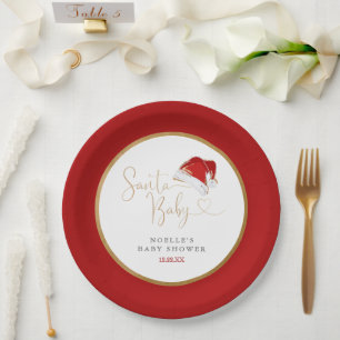 Assiettes En Carton Red Santa Hat Noël Père Noël Baby shower bébé