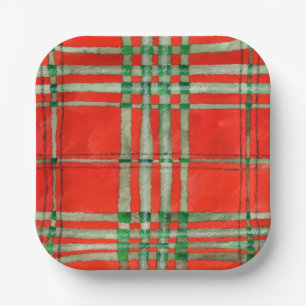 Assiettes En Carton RED SCOTT TARTAN 7" Plaques papier Carrés