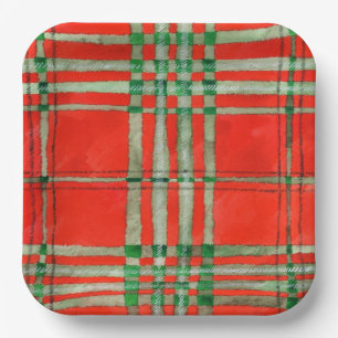 Assiettes En Carton RED SCOTT TARTAN Plaques papier Carrés de 9 po