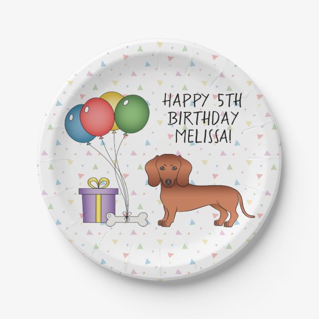 Assiettes En Carton Red Smooth Coat Dachshund Chien Joyeux anniversair (Devant)