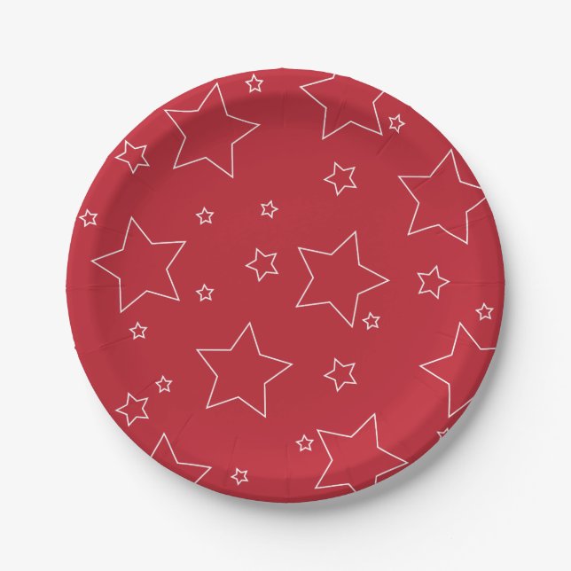 Assiettes En Carton Red Stars 4 juillet Plaque papier (Devant)
