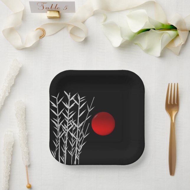 Assiettes En Carton Red sun black white zen   (Mariage)