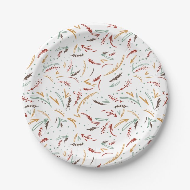 Assiettes En Carton Red Turquoise & Brown Feuilles et Berry Holiday (Devant)