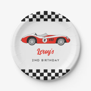 Assiettes En Carton Red Vintage Race Car Boy 2e fête d'anniversaire
