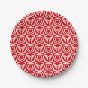 Assiettes En Carton Red Vintage Retro Hearts and Bows Valentines Day