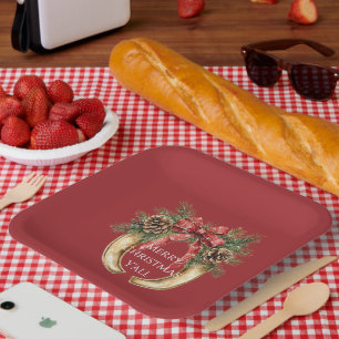 Assiettes En Carton Red Western Gold Horse Chaussure Pine de Noël cône