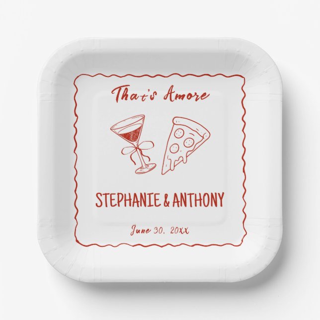 Assiettes En Carton Red Whimsical Frame That's Amore Italien Mariage (Recto)