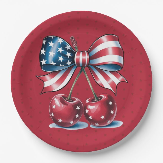 Assiettes En Carton Red White And Blue Stars Paper Plate (Devant)
